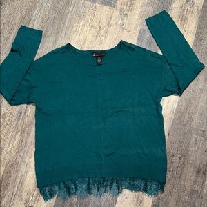 Lane Bryant Teal Lace Hem Sweatshirt